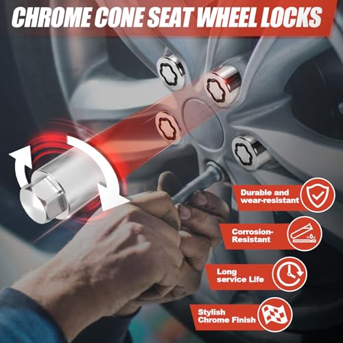 CCNLHZM Wheel Lock Lug Nuts M12x1.5 Anti Theft Fits Honda Accord‌ 2006-2025 / Civic 2006-2025 / CR-V 2003-2012 / HR-V 2016-2022 & More Hex Key Spherical Seat, Alloy Wheel Lock set, 4Pcs, Replace 08W42-SNA-101 - Image 3