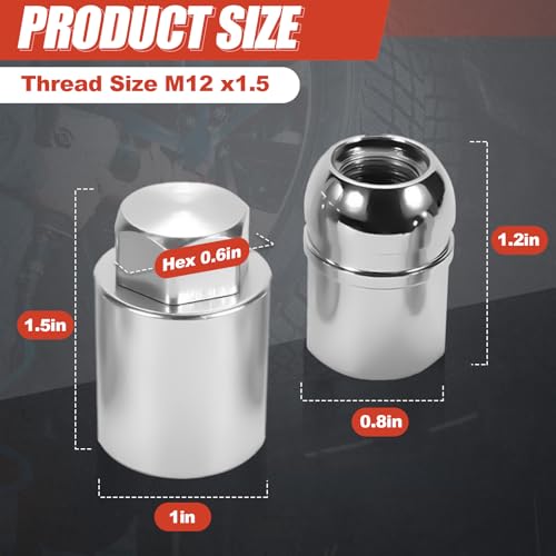 CCNLHZM Wheel Lock Lug Nuts M12x1.5 Anti Theft Fits Honda Accord‌ 2006-2025 / Civic 2006-2025 / CR-V 2003-2012 / HR-V 2016-2022 & More Hex Key Spherical Seat, Alloy Wheel Lock set, 4Pcs, Replace 08W42-SNA-101 - Image 2