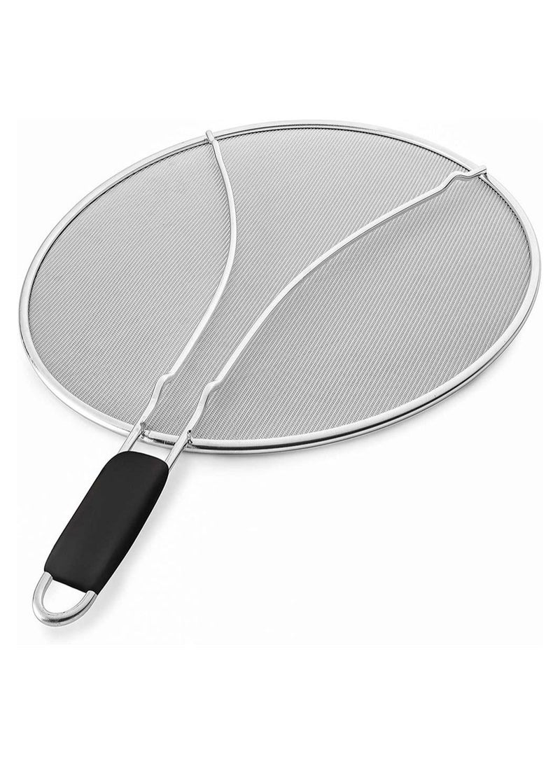 NIBEMINENT Oil Grease Splash Guard Splatter Screen Frying Pan Cover Hot Stainless Steel Protector Home Kitchen Accessory (33 cm) - Image 1