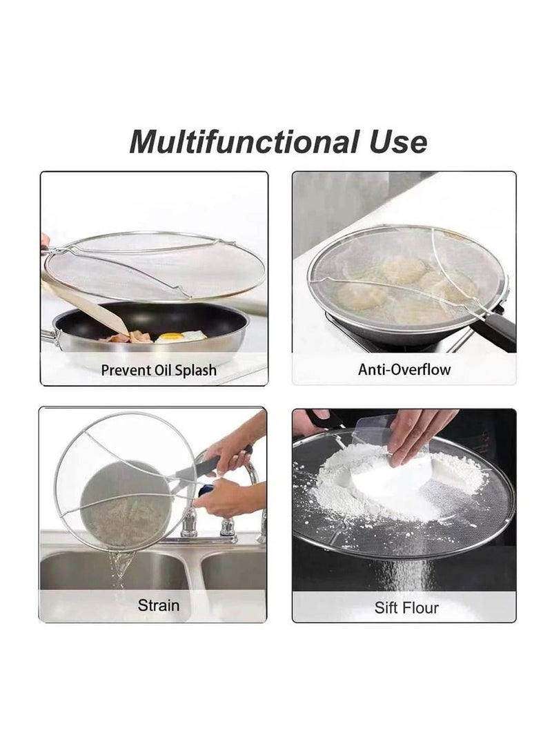 NIBEMINENT Oil Grease Splash Guard Splatter Screen Frying Pan Cover Hot Stainless Steel Protector Home Kitchen Accessory (33 cm) - Image 2