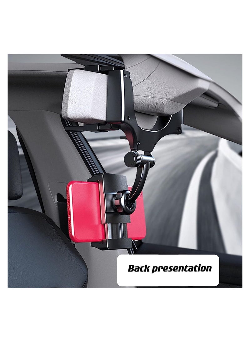 Generic - Rear View Mirror Car Mount Phone Holder Stand with 270° Swivel and Adjustable Clips (Black) - Image 1