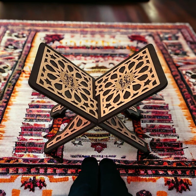 Luxury Engraved Quran Stand – Solid Wood 8 mm Book Holder, 40×20 cm – Islamic Decorative Stand for Reading, Recitation, Home, Mosque, Prayer, Ramadan Gift (Two packs) - Image 5
