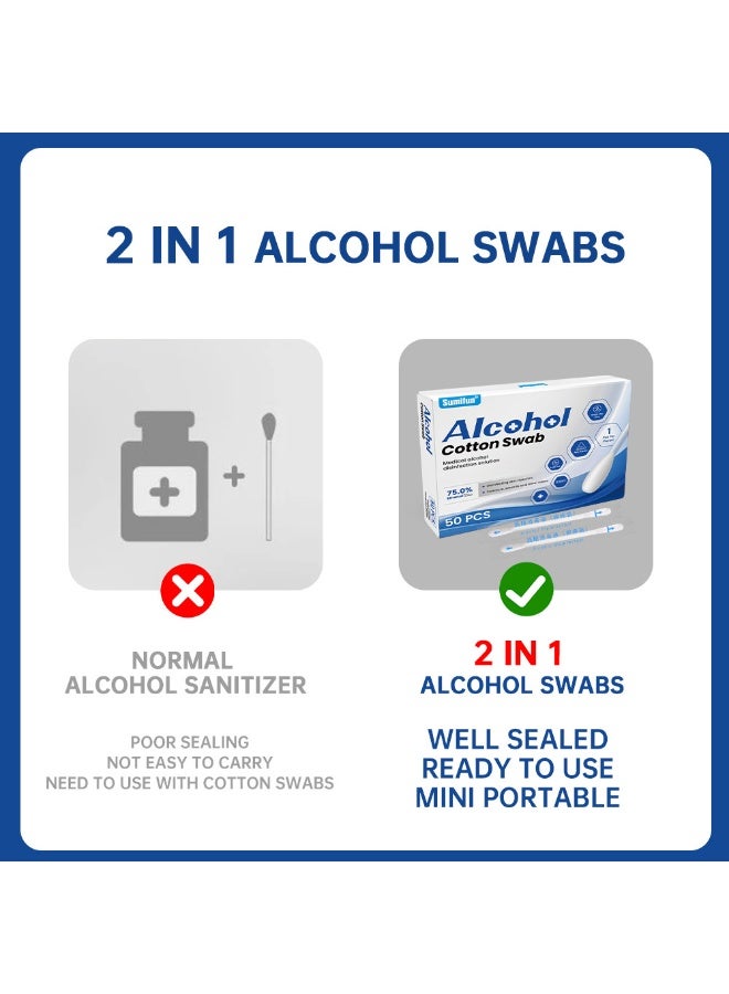 SumiFun Double-Headed Alcohol Swabs, Individually Packaged Portable Disinfecting Swabs, Injection Cleaning/Wound Care/Home & Travel Essentials, Sterile and Hygienic (50 swabs) - Image 2
