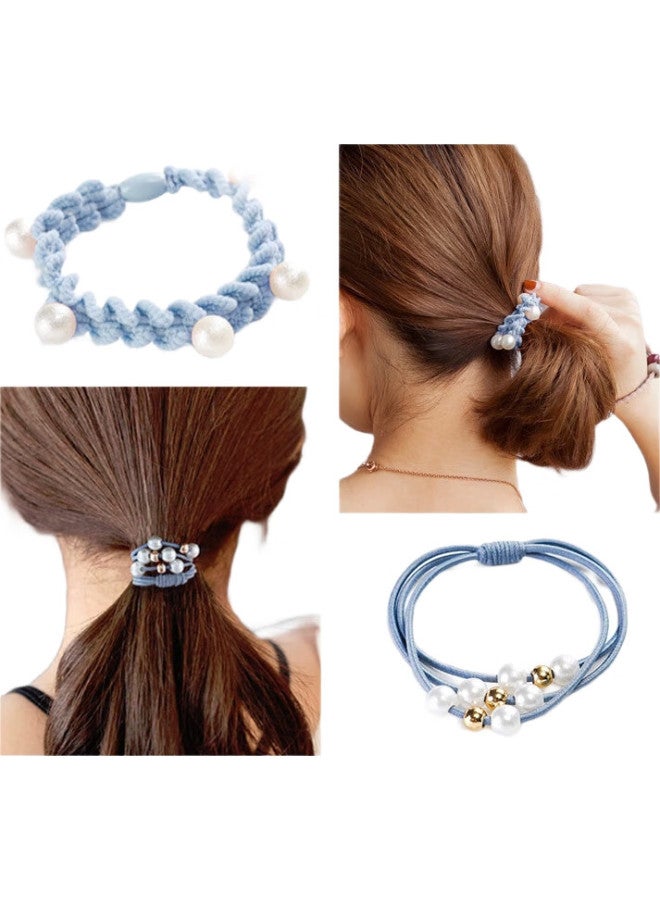 Uplus High-Elasticity Hair Ties, Scrunchies, And Hair Bands In Smog Blue, 12 Pieces Per Box, Hair Bands For Ponytails - Image 3