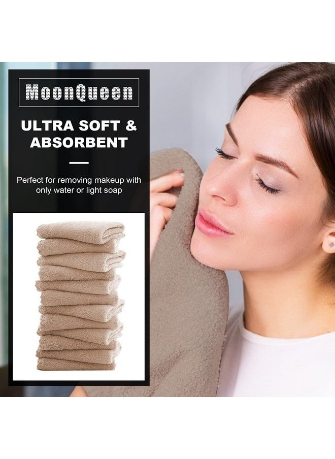 MOONQUEEN - Microfiber Facial Cloths Fast Drying Washcloth 12 Pack Premium Soft Makeup Remover Cloths Brown - Image 1