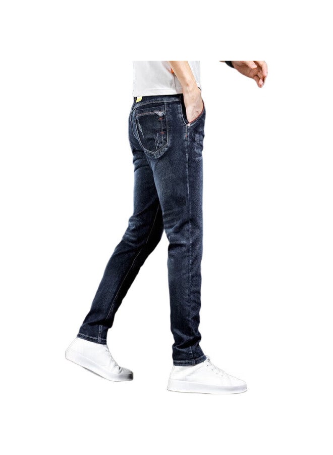 PLAYBOY Jeans For Men, Casual Pants, Spring And Summer Men'S Trousers, Straight-Leg Slim-Fit Trendy Long Pants, Blue, Size 32 - Image 1