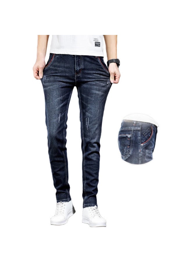 PLAYBOY Jeans For Men, Casual Pants, Spring And Summer Men'S Trousers, Straight-Leg Slim-Fit Trendy Long Pants, Blue, Size 32 - Image 3