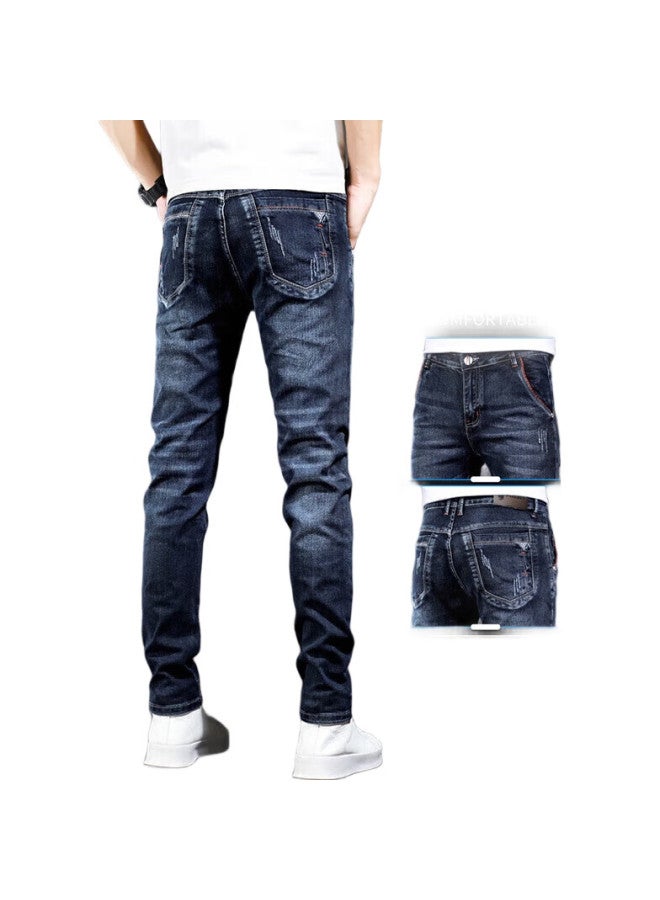 PLAYBOY Jeans For Men, Casual Pants, Spring And Summer Men'S Trousers, Straight-Leg Slim-Fit Trendy Long Pants, Blue, Size 32 - Image 2