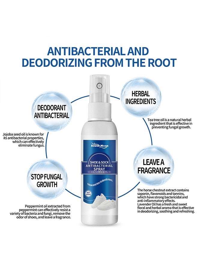SOUTH MOON Shoe&Sock antibacterial spray,Stay clean and fresh,Every step carries a fragrant scent,Odour Control Shoe Spray,Clean sweaty feet deodorizing odor dry freshener 60ml - Image 2