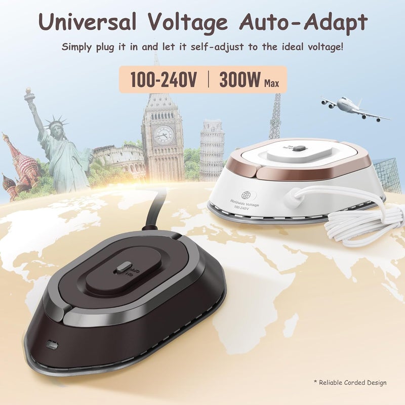 Newbealer Mini Travel Iron with Universal Voltage 100-240V, Compact Iron for Clothes (No Steam), Ceramic Surface, 150°C Hot Press with Spray Bottle, Bag and Silicone Stand, Brown - Image 3