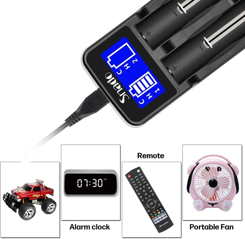 Snado Intelligent Charger, LCD Display Universal Smart Charger for Rechargeable Li-ion Batteries 18650 18490 18350 17670 17500 16340 14500, Ni-MH/Ni-Cd A AA AAA Batteries (2 Slots) - Image 2