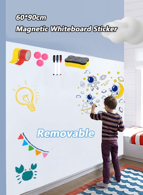 Magnetic Whiteboard Sticker, 60*90cm Self Adhesive Wall Sticker, Reusable Erasable Whiteboard Sticker, Suitable for Kids Toddlers Playroom and Office Presentations