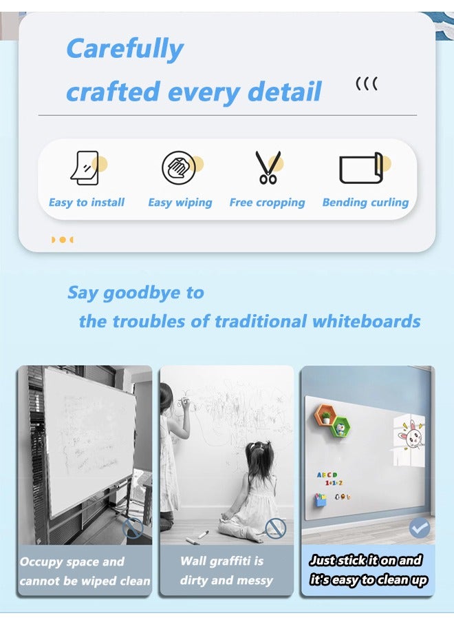 Magnetic Whiteboard Sticker, 60*90cm Self Adhesive Wall Sticker, Reusable Erasable Whiteboard Sticker, Suitable for Kids Toddlers Playroom and Office Presentations