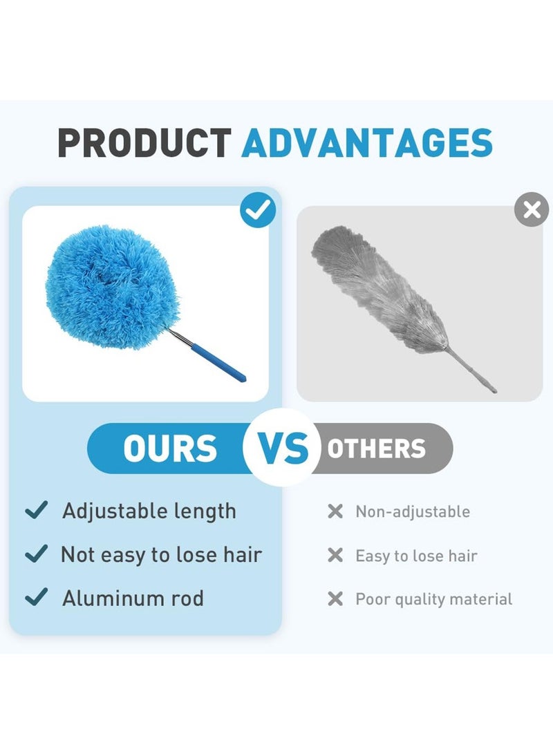 Mmmon Fan Cleaner Duster with Extension Pole, Adjustable from 11.8 to 29.5 Inches, Duster for Cleaning Door Window Top Furniture (Blue) - Image 4