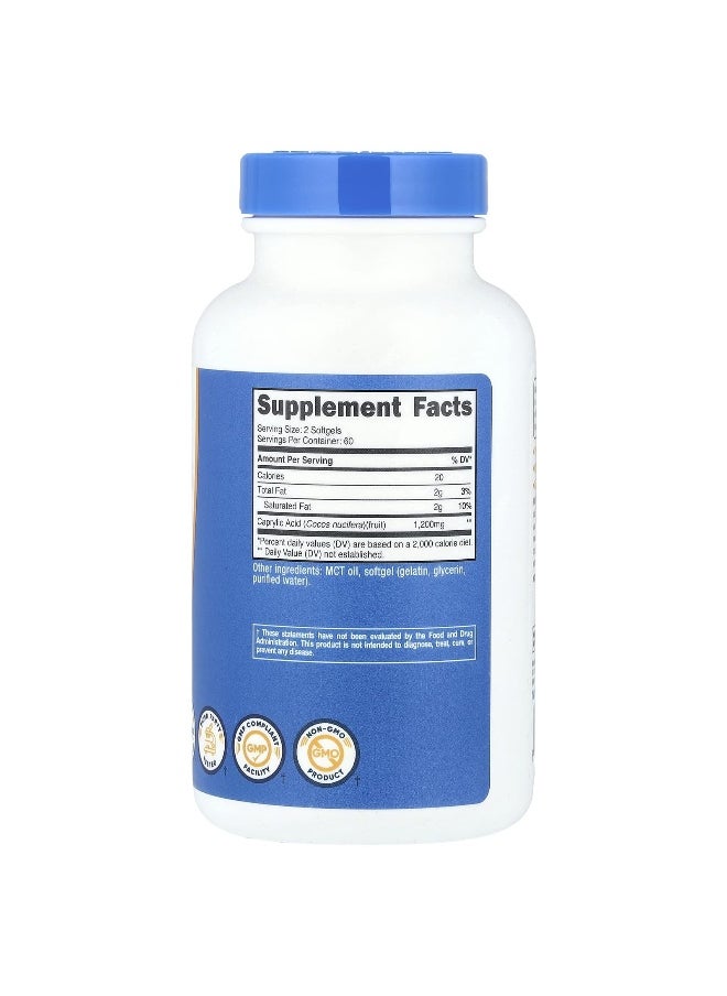 Nutricost - Nutricost, Caprylic Acid, 1,200 mg, 120 Softgels (600 mg per Softgel) - Image 1