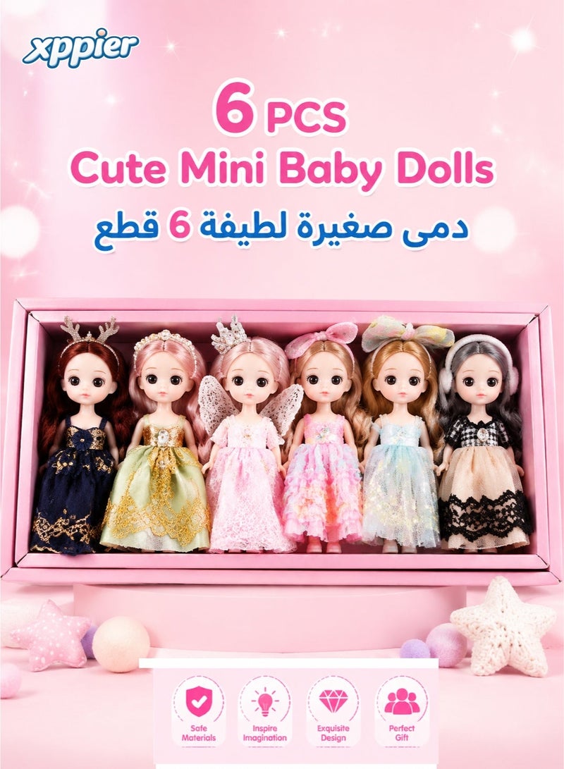 xppier 6 Pcs Mini Baby Dolls Set for Girls, Princess Fashion Doll Collection, Cute Toddler Dolls Gift Set with Dresses, Educational Pretend Play Toys for Kids Girls Birthday Gift - Image 1