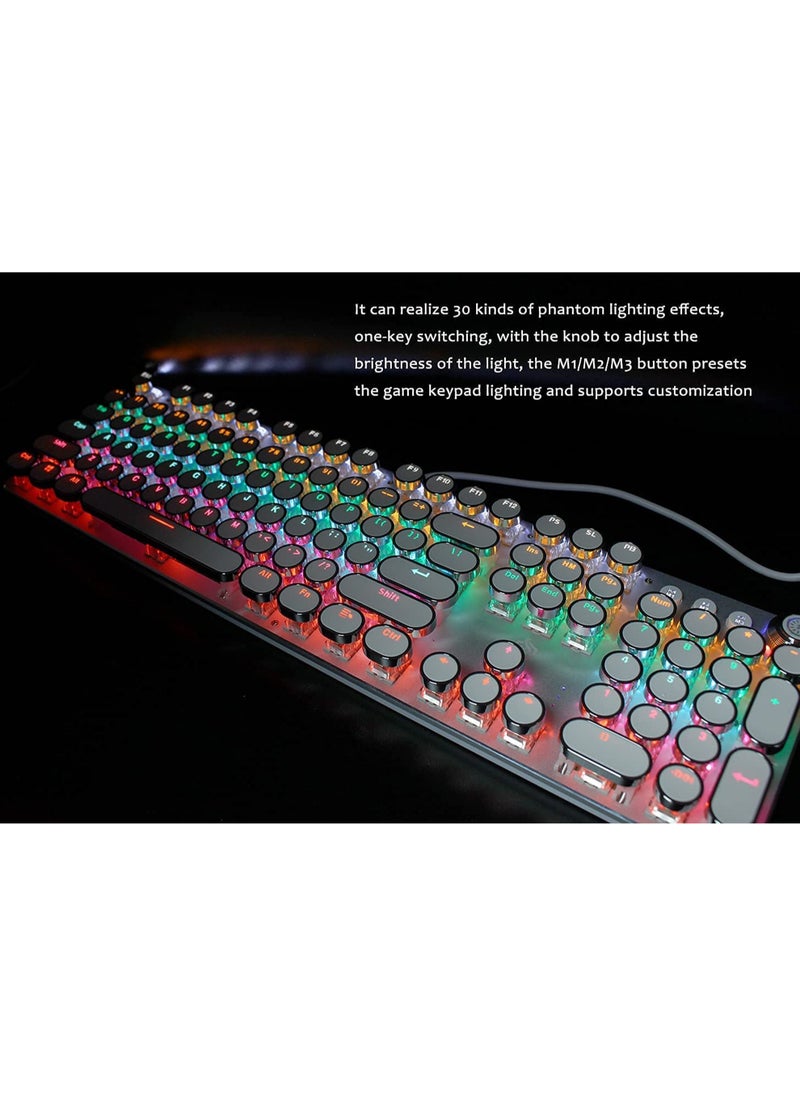 MissTiara - K820WT Multimedia Mechanical Keyboard Retro Punk Button Keycap RGB Mechanical Keyboard Computer Game Wired Keyboard - Image 1