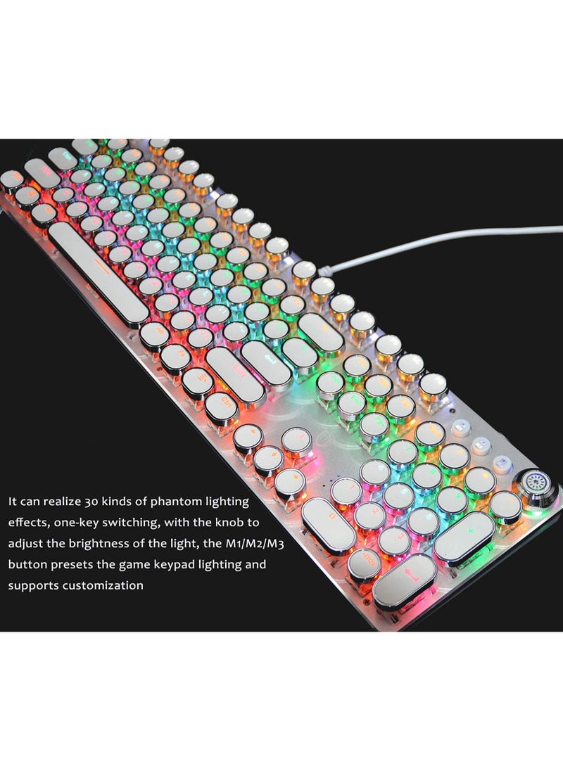 MissTiara - K820WT Multimedia Mechanical Keyboard Retro Punk Button Keycap RGB Mechanical Keyboard Computer Game Wired Keyboard - Image 1