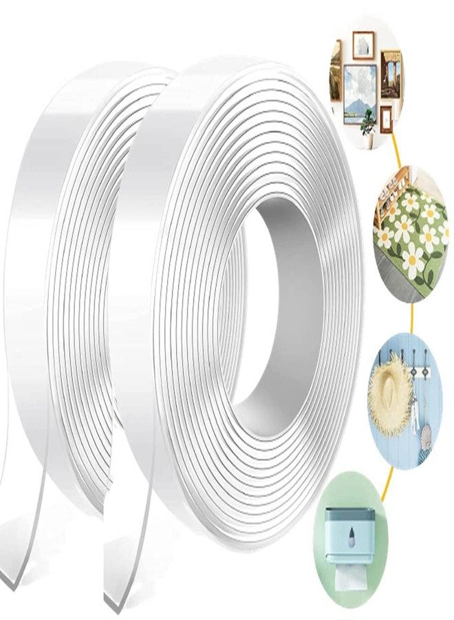 INVOSS Pack of 2 Double Sided Tape, Heavy Duty Self Adhesive Tape, Two Side Sticky Pads Strong Wall Adhesive Strips No Marks Reusable Removable Clear Tape for Picture Hanging, Carpet Glue - Image 1