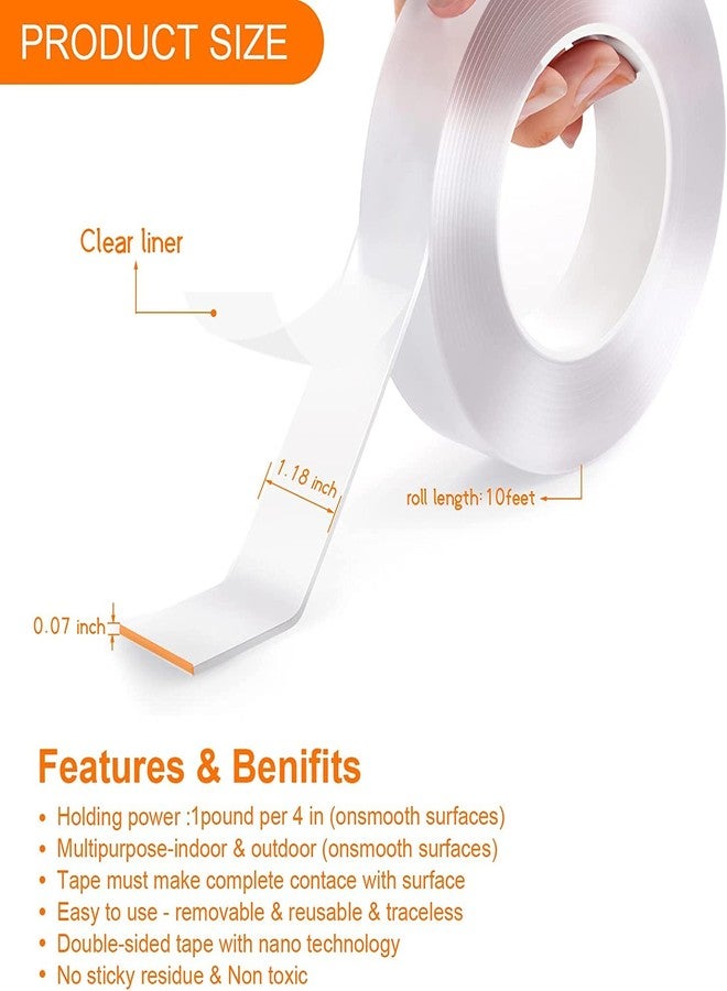 INVOSS Pack of 2 Double Sided Tape, Heavy Duty Self Adhesive Tape, Two Side Sticky Pads Strong Wall Adhesive Strips No Marks Reusable Removable Clear Tape for Picture Hanging, Carpet Glue - Image 2