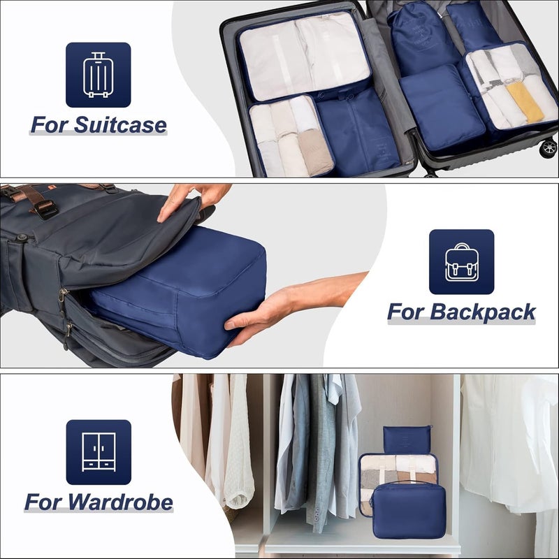 TOCINGO 7 pc / 6 pc Travel Oraganizer Packing cubes kit, Sapace Saver Multi use Bag for Men and Women, Clothes packing cubes for travel, Cupboard Oraganizer cubes (7 pc-BLUE) - Image 5