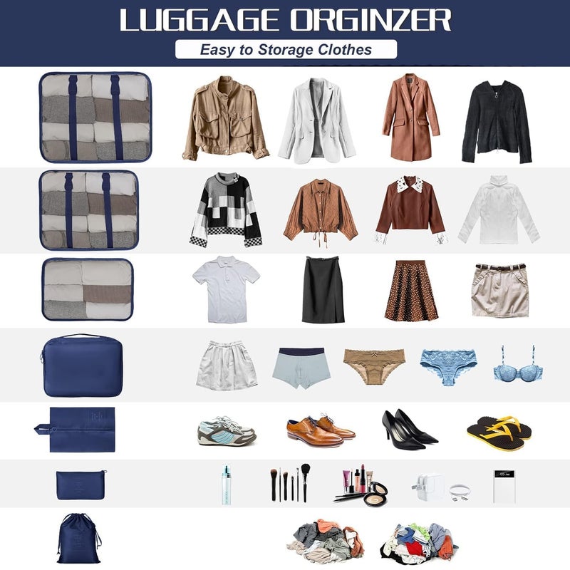 TOCINGO 7 pc / 6 pc Travel Oraganizer Packing cubes kit, Sapace Saver Multi use Bag for Men and Women, Clothes packing cubes for travel, Cupboard Oraganizer cubes (7 pc-BLUE) - Image 3