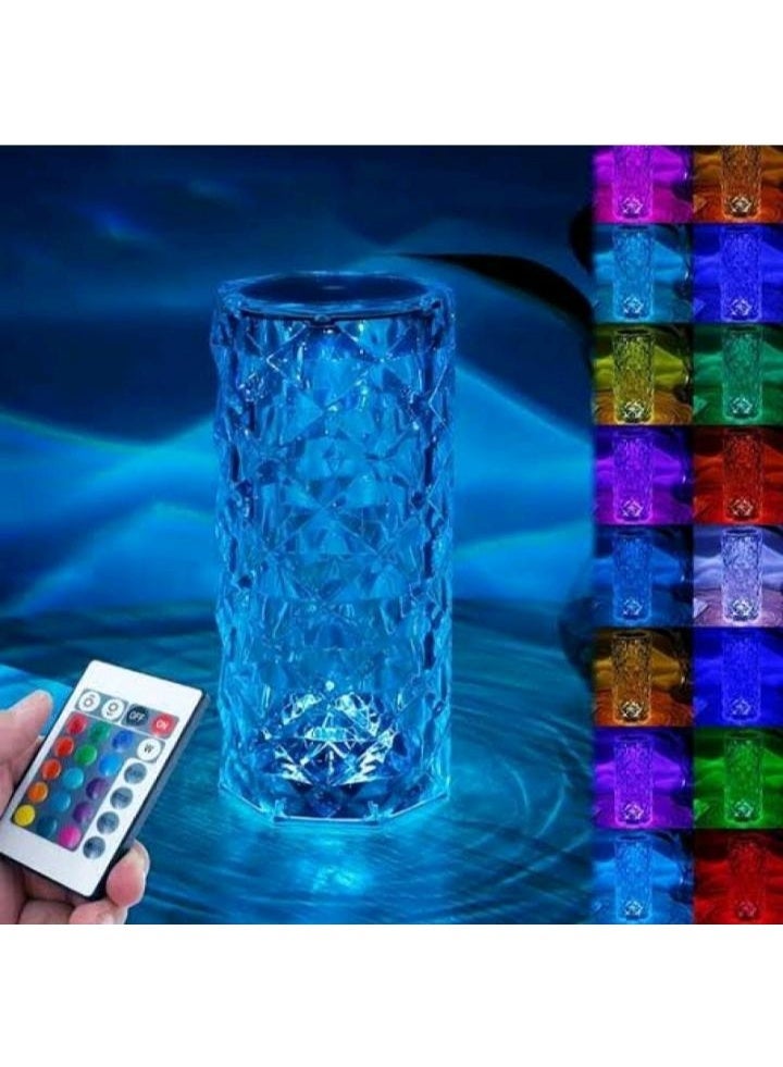 مصباح طاولة كريستالي قابل لإعادة الشحن بـ 16 لونًا RGB - إضاءة رومانسية تعمل بجهاز تحكم عن بعد ولمس - Image 1