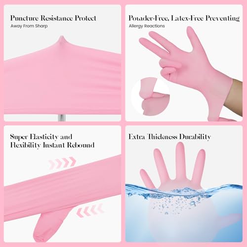 Xandoval Kids Nitrile Gloves for 6-10 Years, 5Mil Pink Disposable Gloves for Work, Cleaning, Cooking, Gardening, Painting, Latex-Free and Powder-Free (S,100PCS) - Image 3
