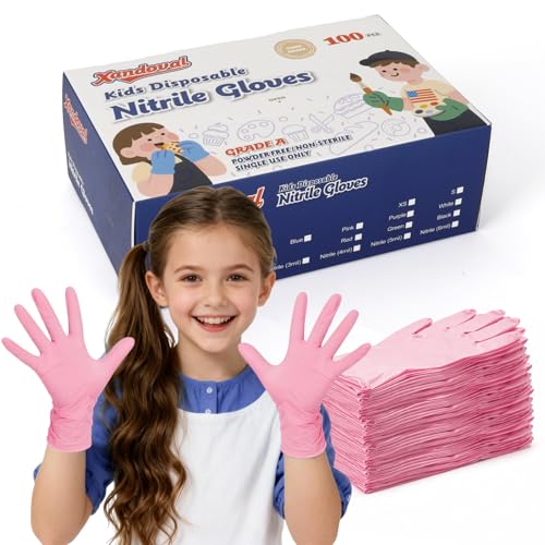Xandoval Kids Nitrile Gloves for 6-10 Years, 5Mil Pink Disposable Gloves for Work, Cleaning, Cooking, Gardening, Painting, Latex-Free and Powder-Free (S,100PCS) - Image 1