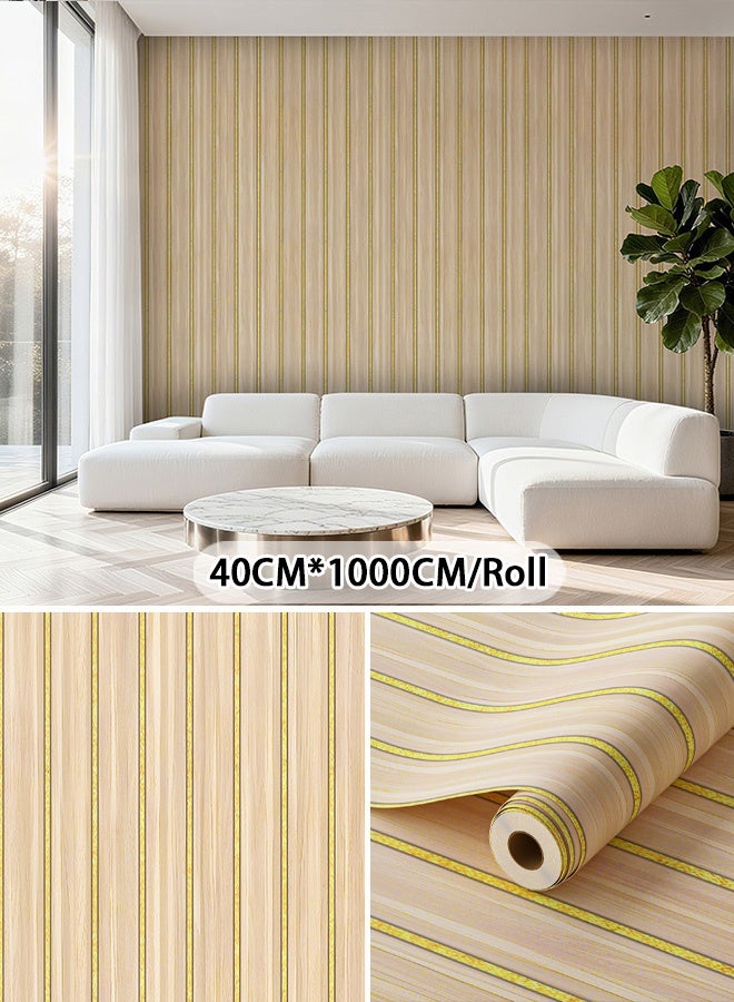NOAEOU Wallpaper Imitation Wood Slat Wallpapers 15.7 Inch x 393 Inch Peel and Stick Self Adhesive Wood Wall paper PVC Vinyl Wallpaper Waterproof Faux Wood Grating Stripe Contact Paper (CSGS002) - Image 1