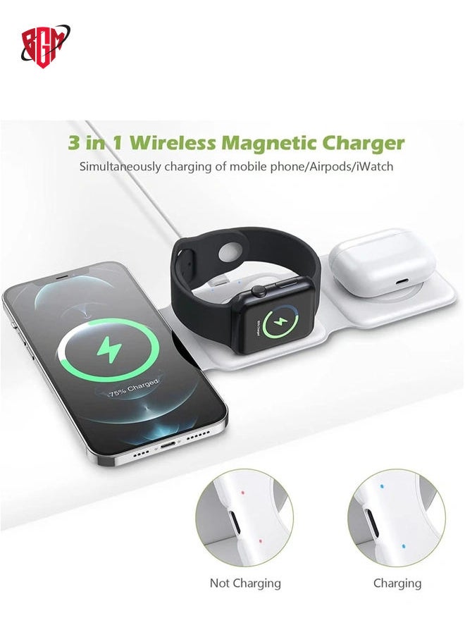 BGM 3 in 1 Wireless Charger, Foldable Magnetic Charger Station, 18W Fast Wireless Charging Pad, Compatible with iPhone 14/13/12/11, Samsung Galaxy, AirPods, Google Pixel, Apple Watch  - Image 4