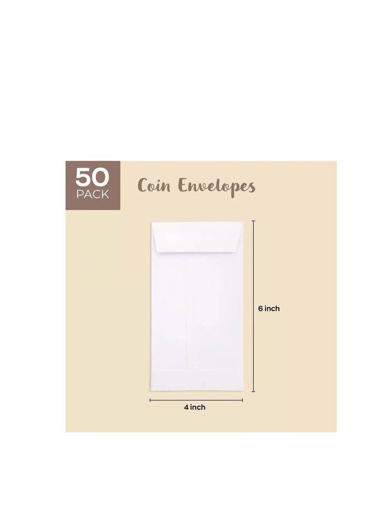 MARKQ White Coin Envelopes 6 x 4 inches Kraft Self Adhesive Seed Envelopes for Small Items Parts Wages Notes Beads Garden Office 50 Pack  - Image 3