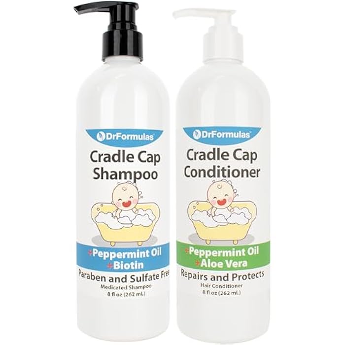 DrFormulas Cradle Cap Treatment Shampoo + Conditioner Set with Avocado and Peppermint Oil for Babies, Kids, and Infants - Image 1