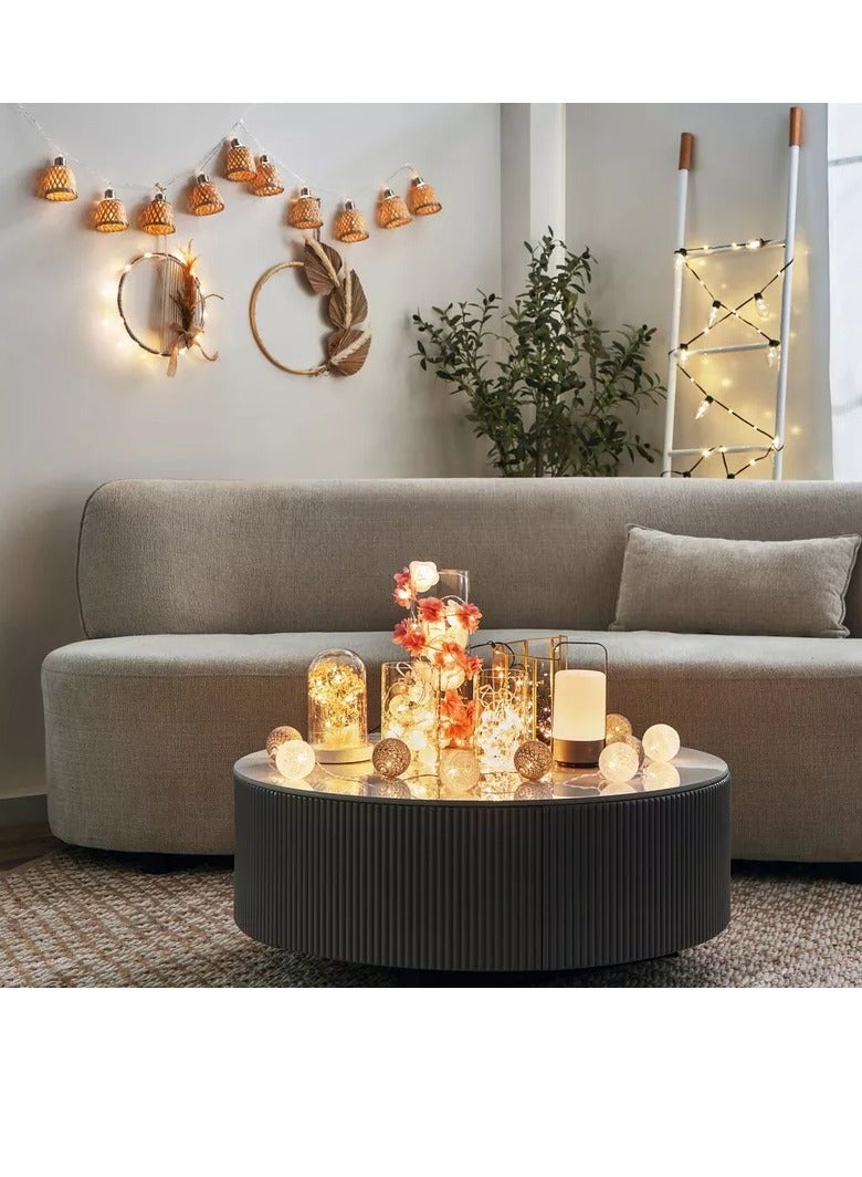 هوم بوكس سلسلة مصابيح LED 2AA من Infinity مكونة من 10 قطع مع غطاء من الخيزران والرتان بطول 135 سم - Image 5