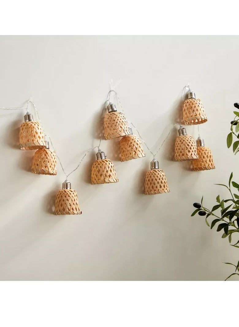 هوم بوكس سلسلة مصابيح LED 2AA من Infinity مكونة من 10 قطع مع غطاء من الخيزران والرتان بطول 135 سم - Image 2