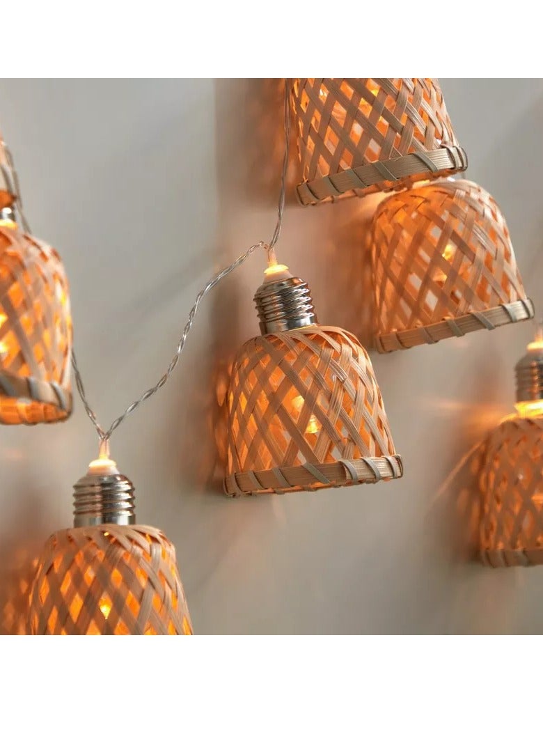 هوم بوكس سلسلة مصابيح LED 2AA من Infinity مكونة من 10 قطع مع غطاء من الخيزران والرتان بطول 135 سم - Image 3