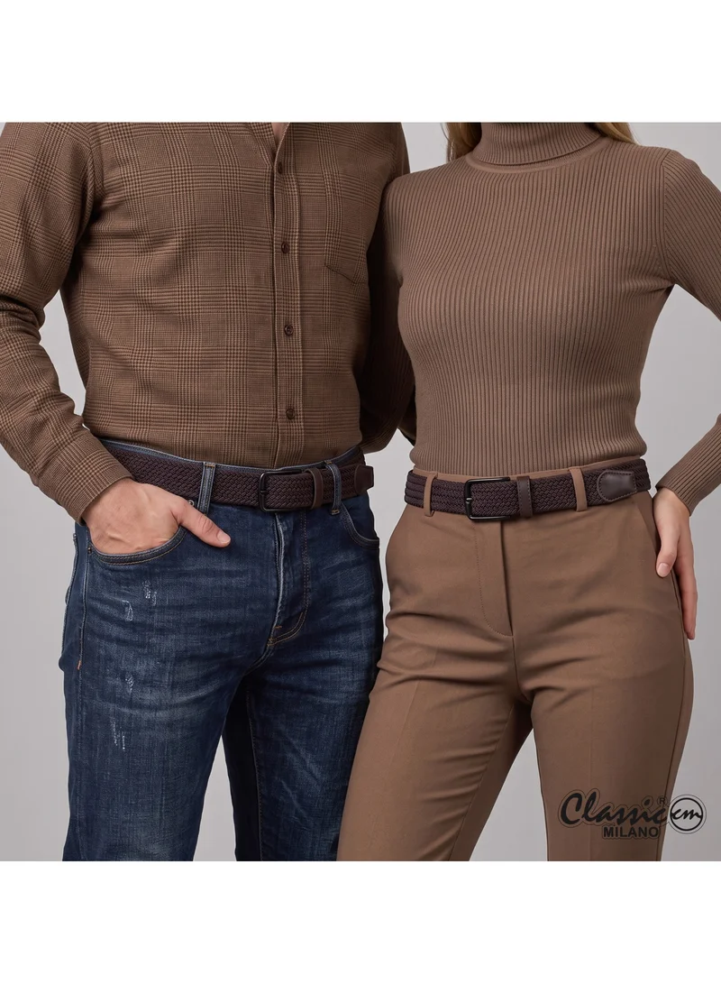 Classic Milano Brown (DWE-311) Classic Milano Braided Cotton Elastic Stretch Belt for Men & Women, Woven Canvas Web Belt with Gift Box, Adjustable Men's Belt | Full Length: 110CM (Free Size - Fits up to the waist of 40 Inches / 100 CM)  | Best Price UAE