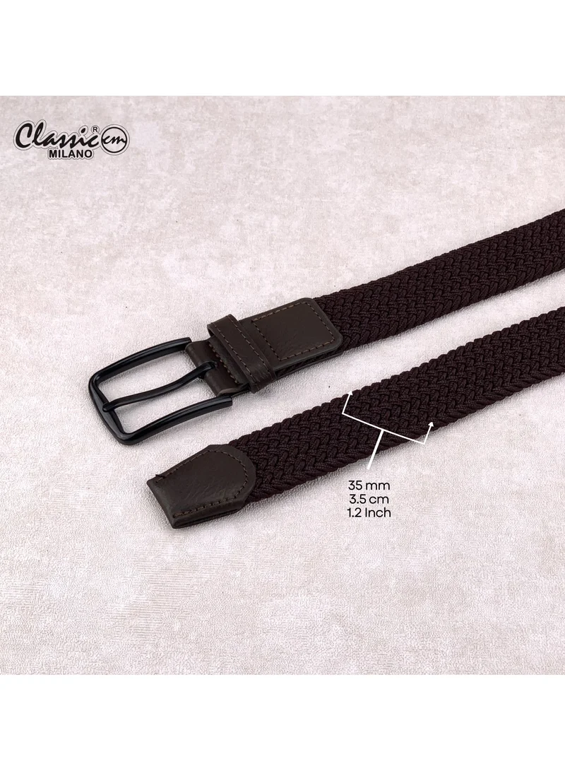 Classic Milano Brown (DWE-311) Classic Milano Braided Cotton Elastic Stretch Belt for Men & Women, Woven Canvas Web Belt with Gift Box, Adjustable Men's Belt | Full Length: 110CM (Free Size - Fits up to the waist of 40 Inches / 100 CM)  | Best Price UAE