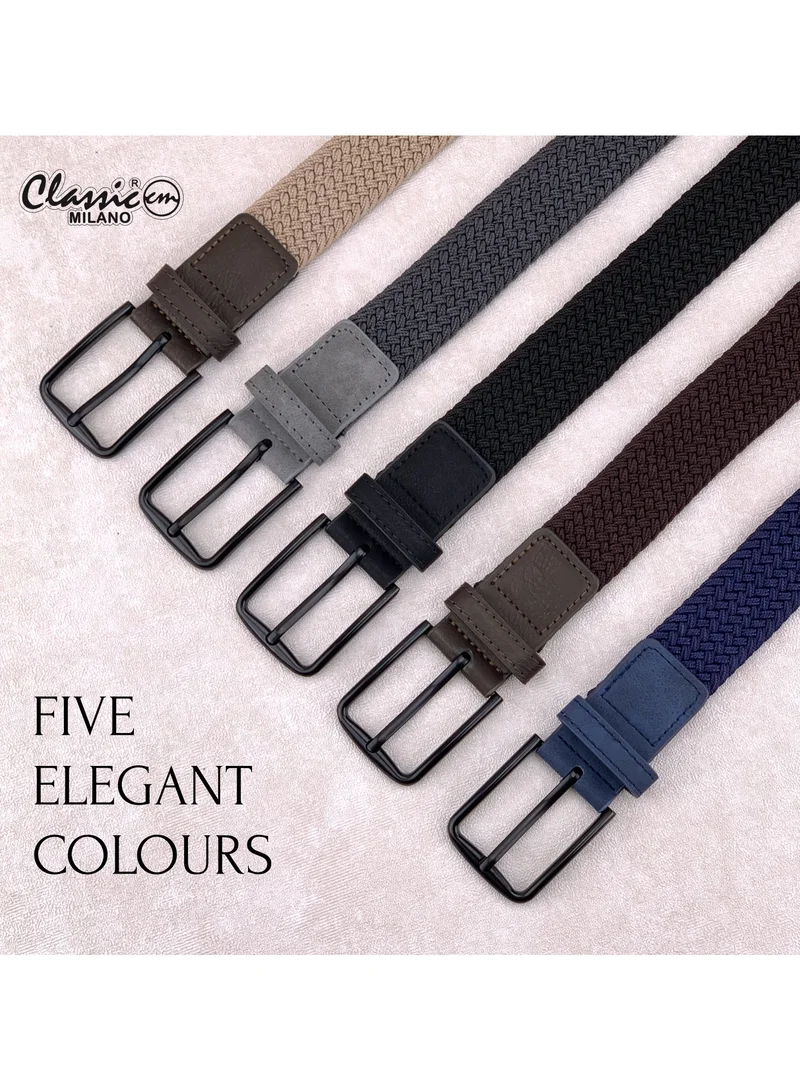 Classic Milano Brown (DWE-311) Classic Milano Braided Cotton Elastic Stretch Belt for Men & Women, Woven Canvas Web Belt with Gift Box, Adjustable Men's Belt | Full Length: 110CM (Free Size - Fits up to the waist of 40 Inches / 100 CM)  | Best Price UAE