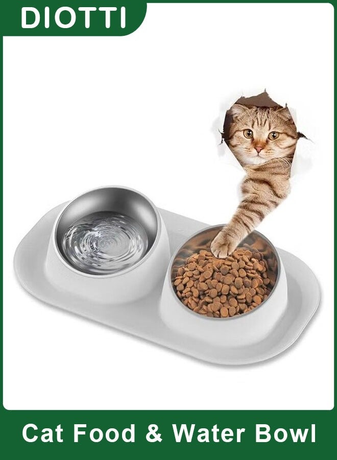 DIOTTI Cat Food Water Bowl,Non Slip Stainless Steel Double Bowls with Non-spill Anti Vomiting Cat Bowls for Indoor Cats,Perfect for Cat and Small Dog Food and Water Bowl Dishes - Image 1
