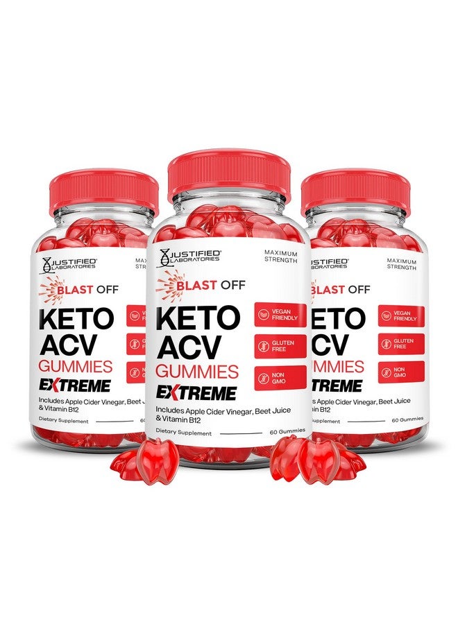 Justified Laboratories (3 عبوات) حلوى كيتو ACV بلاس أوف إكستريم 2000 ملغ حلوى كيتو بخل التفاح مصنوعة من مسحوق عصير الرمان والبنجر B12 نباتية غير معدلة وراثيًا 180 حبة حلوى - Image 1