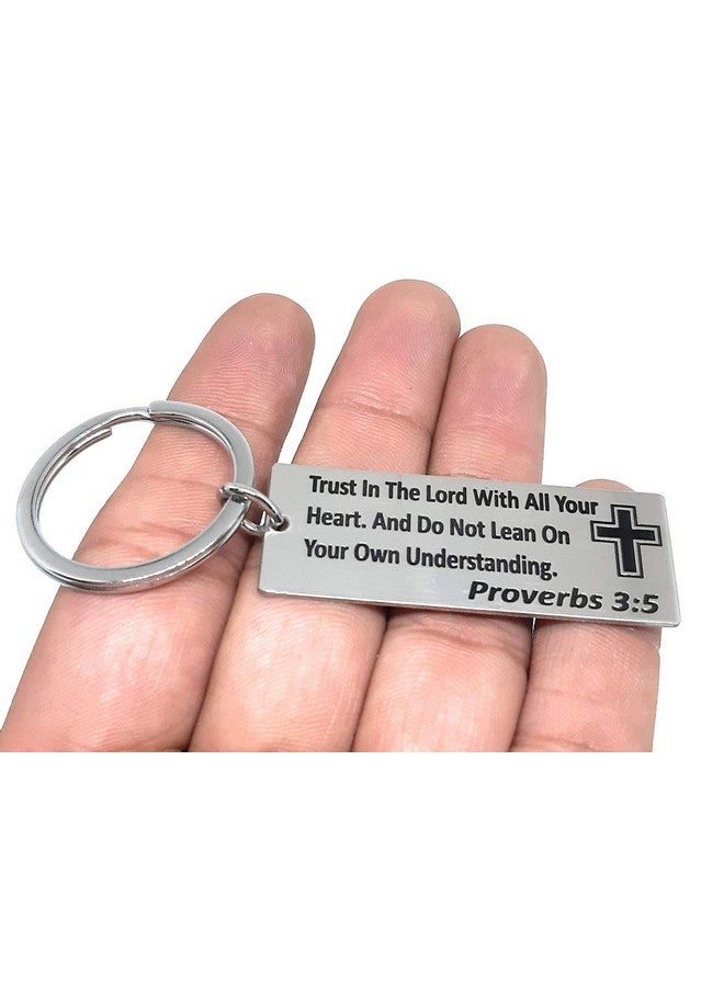 Aura Holy Bible Verses Proverbs 3:5 Stainless Steel Silver Key Chain - Image 3