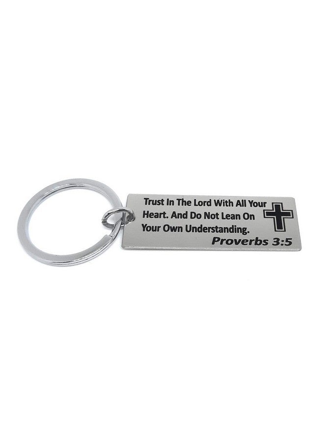 Aura Holy Bible Verses Proverbs 3:5 Stainless Steel Silver Key Chain - Image 1