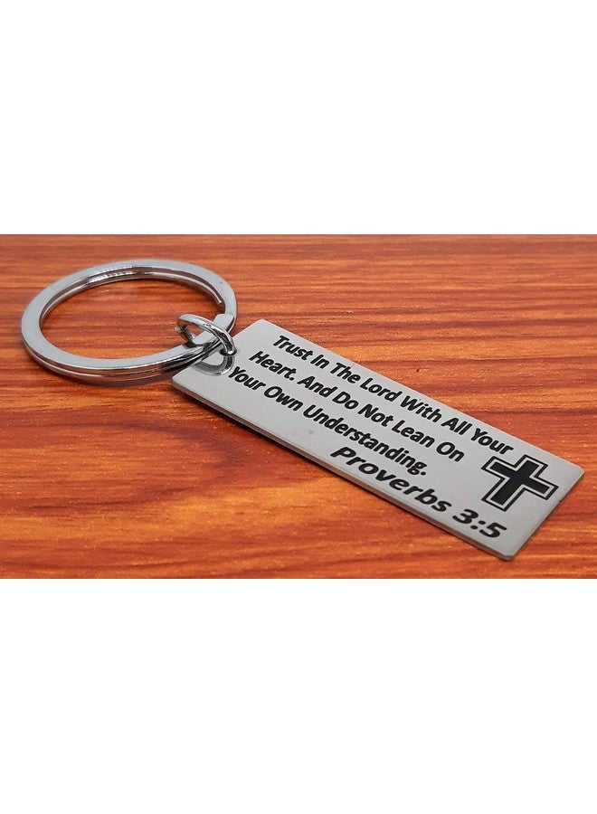 Aura Holy Bible Verses Proverbs 3:5 Stainless Steel Silver Key Chain - Image 4