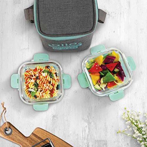 Allo FoodSafe Glass Lunch Box with Break Free Detachable Lock, Oven & Microwave Safe, Borosilicate Glass Container, Office Tiffin with Canvas Grey Bag, Set of 2, 310ml, Square - Image 3