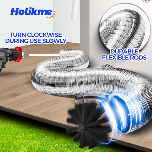 Holikme 60 Feet Dryer Vent Cleaner KitLint Remover Flexible Brush and Drill Attachment Extends Up to 60Feet 2 Synthetic Brush Head Use with or Without a Power Drill - Image 5