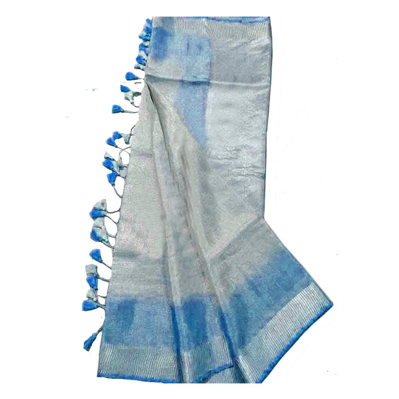 SheenKraft Women's Tissue Linen Pure Two Dye Bhagalpuri Handloom Saree With Unstitched Blouse Piece_Free Size_Color Variation 11648_Cyan - Image 2