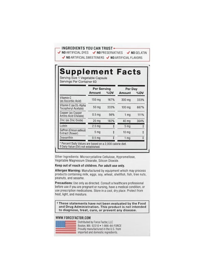 Force Factor Complete Eye Health, Advanced Vitamin & Mineral Formula, 60 Vegetable Capsules - Image 2