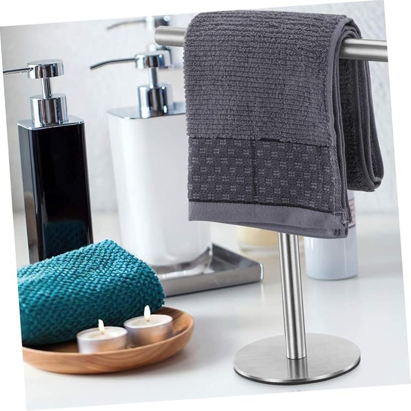 Stainless Steel Towel Rack Stand Weighted Base No Drilling Required Compact Design - Image 4