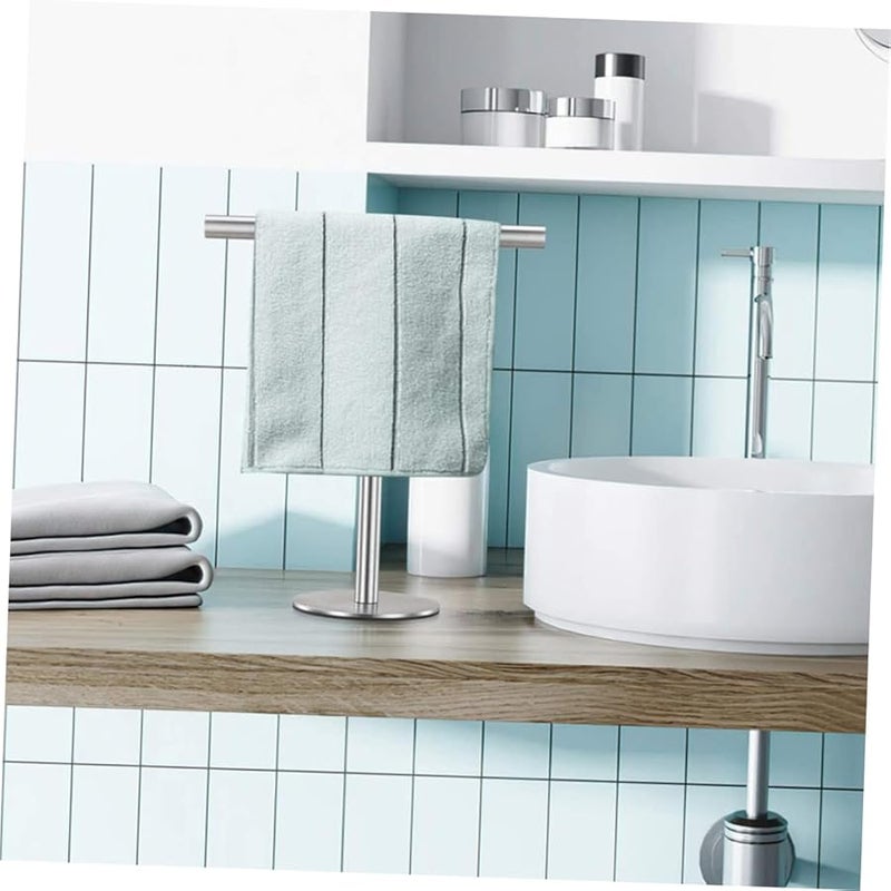Stainless Steel Towel Rack Stand Weighted Base No Drilling Required Compact Design - Image 3